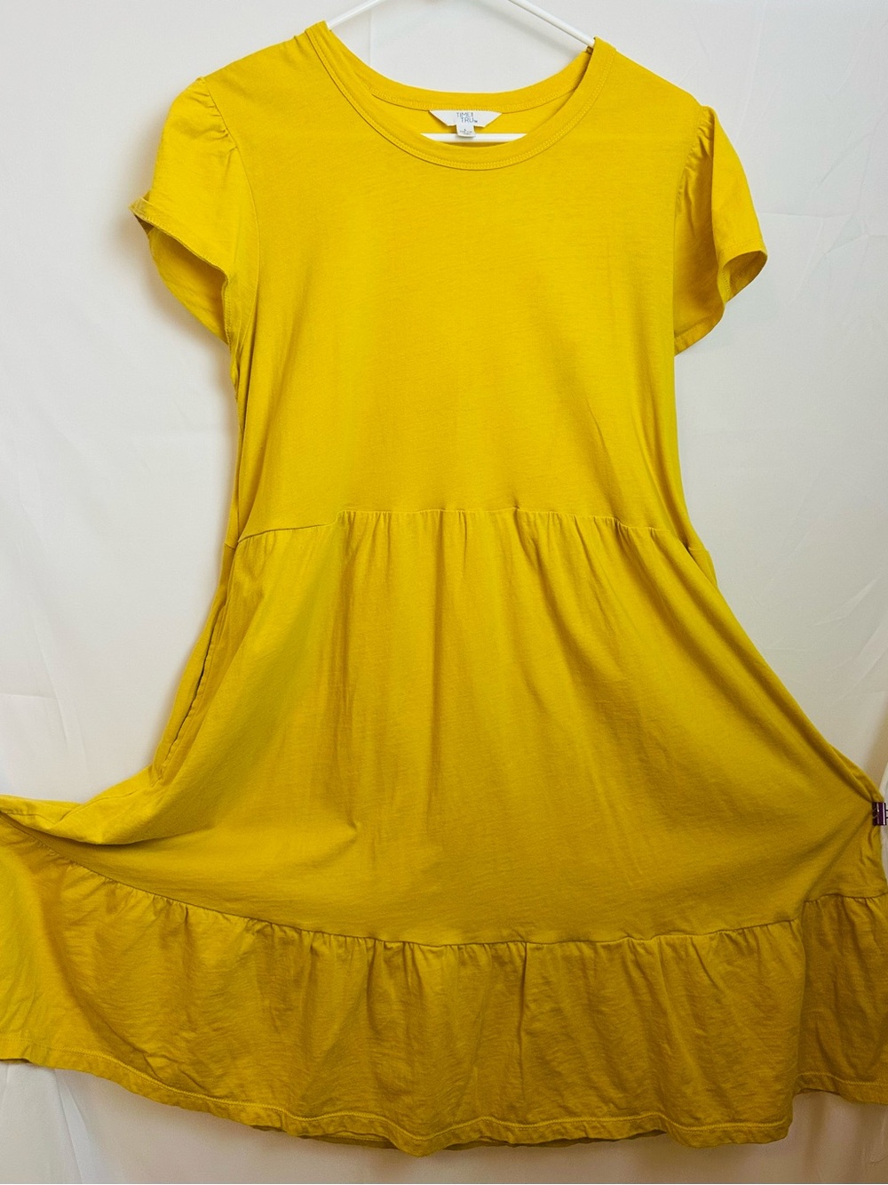 Time and Tru Yellow Short Sleeve Tiered Knit Dress